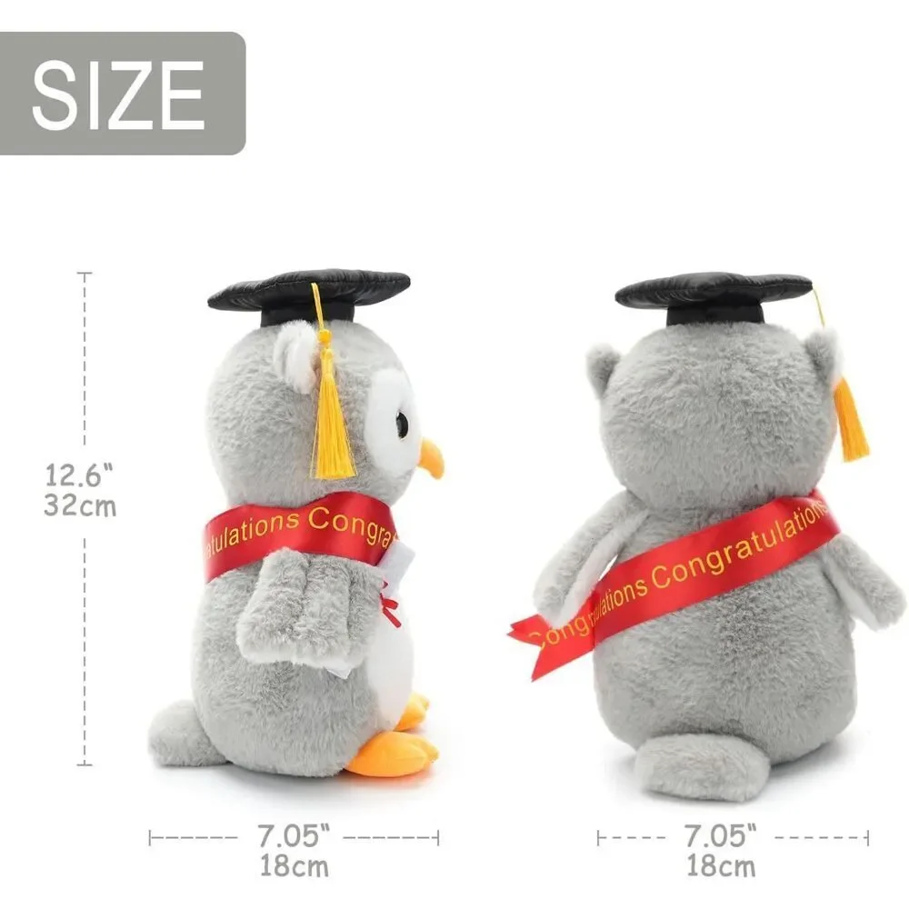 12 inches Velvet Gold Plush Owl Stuffed Animal with Graduation Doctoral Tam